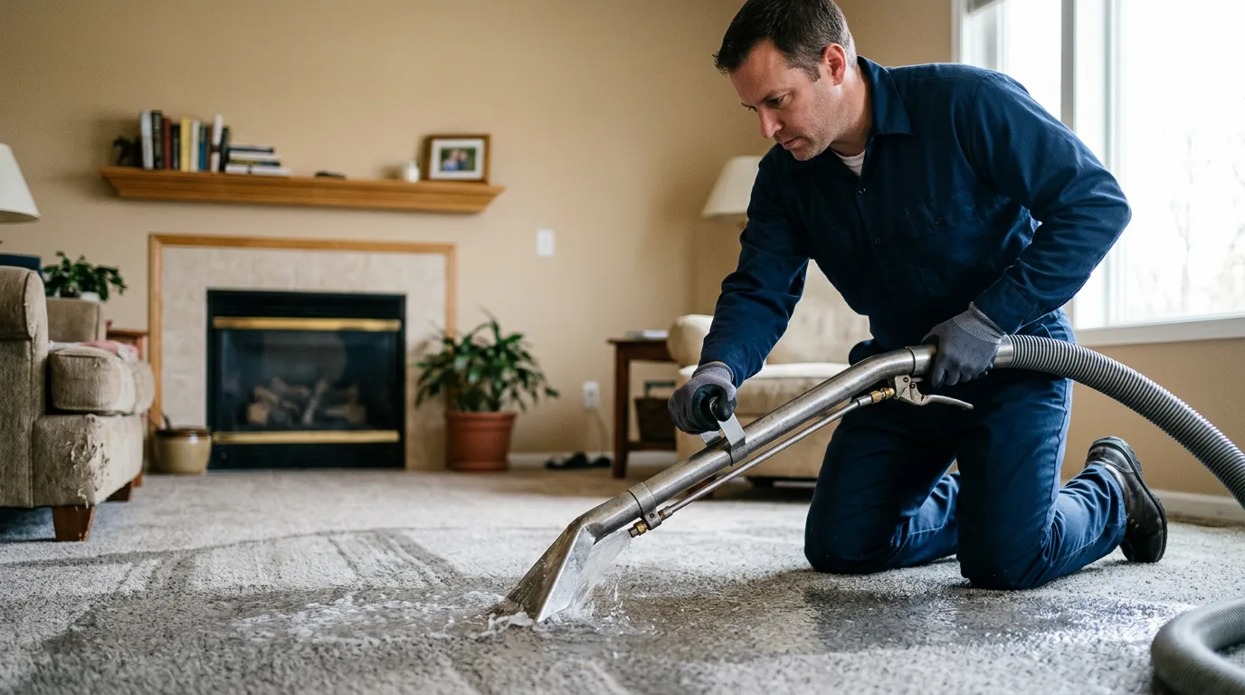 Water damage restoration technician working near Worthington, PA